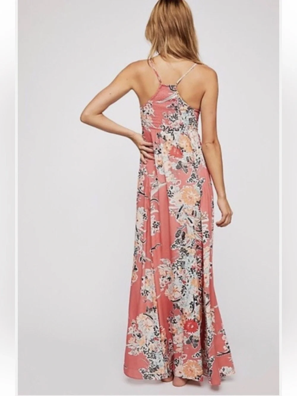 Free People Through The Vine Feminine Mixed Floral Print Flowy Maxi Dress• Small